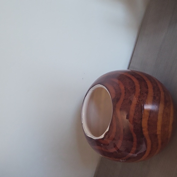 Vintage Tiger Stripe Art Glass Vase, Amber Blown Glass Bowl, Glass Sphere Vase, - Picture 3 of 9